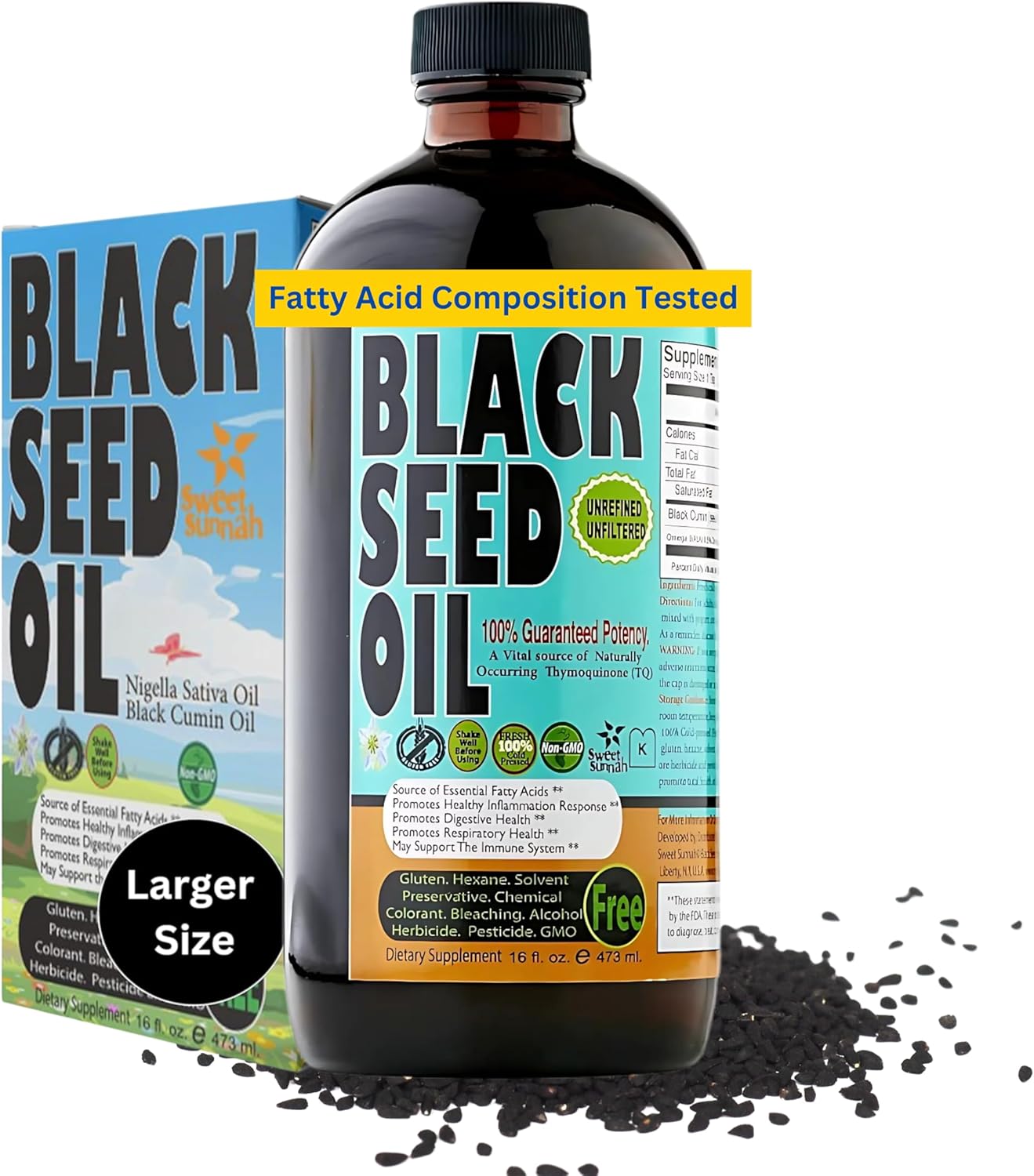 Discover Premium 16 oz Sugar-Free Black Seed Oil - Antioxidant Turkish Cumin Seed Oil - Cold Pressed for Immune Support - Vegan & Halal - Sweet Sunnah