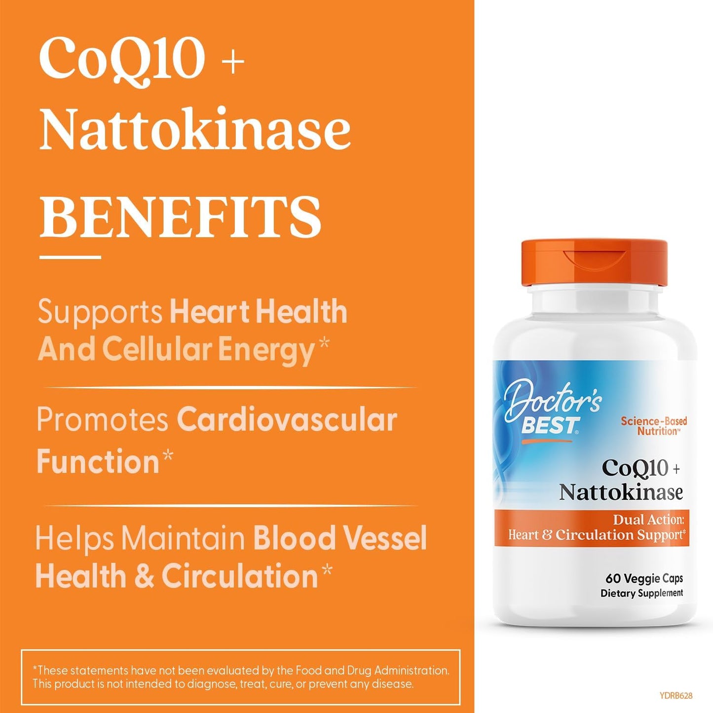Doctor's BEST CoQ10 100 mg and Nattokinase 2,000FU Capsules for Heart and Circulation - Non-GMO, Gluten Free, Vegan - 60 Count