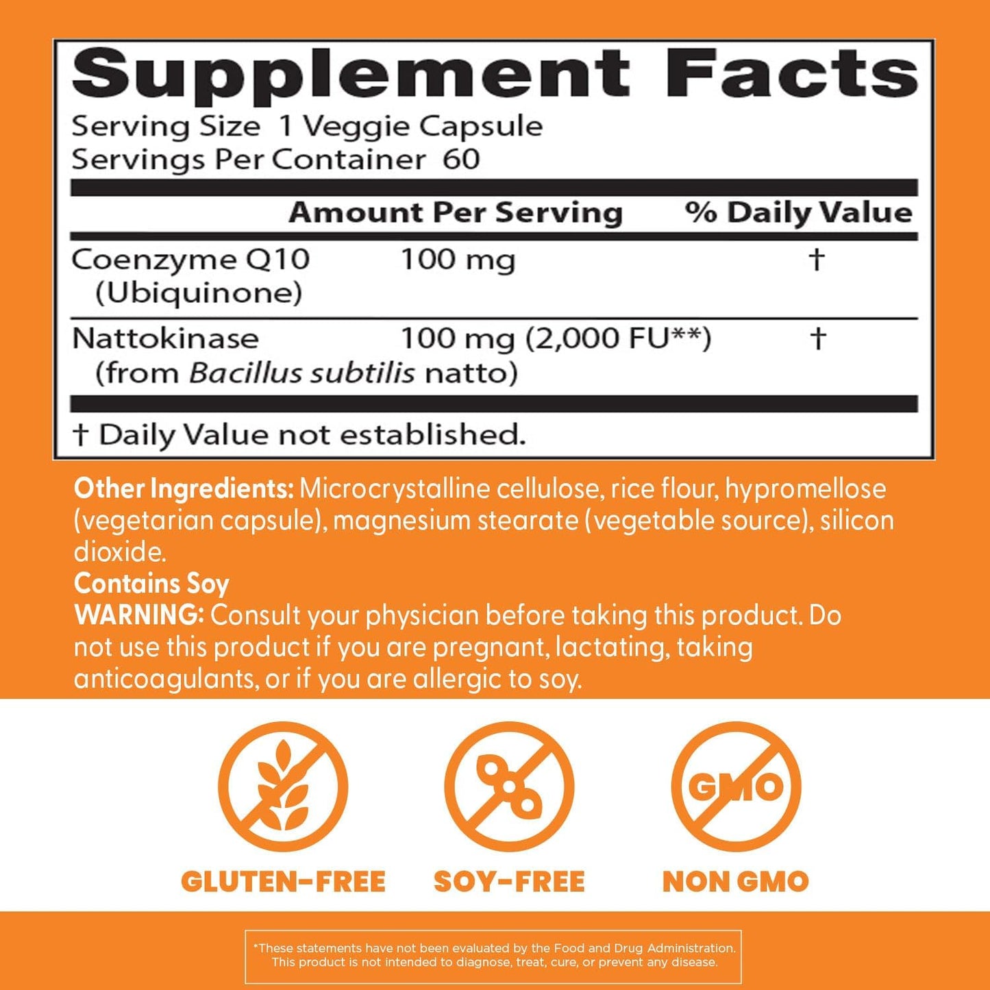 Doctor's BEST CoQ10 100 mg and Nattokinase 2,000FU Capsules for Heart and Circulation - Non-GMO, Gluten Free, Vegan - 60 Count
