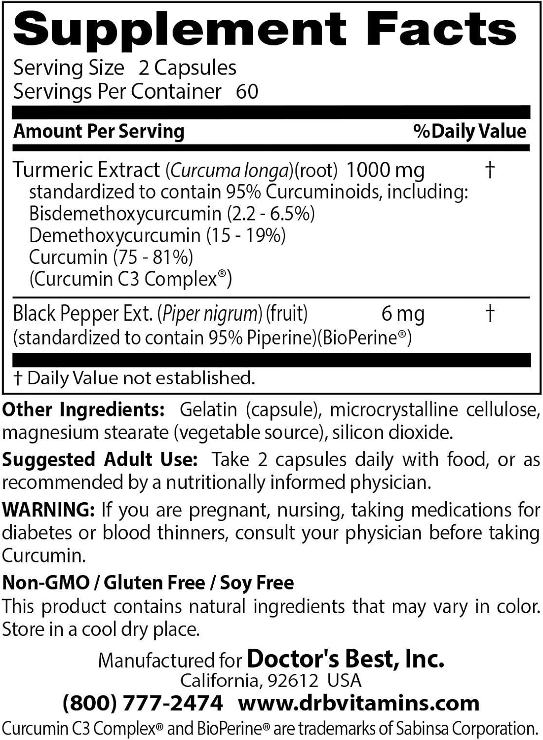 Doctors Best Curcumin C Complex with BioPerine 500mg - 120 Count - Top Choice for Doctors