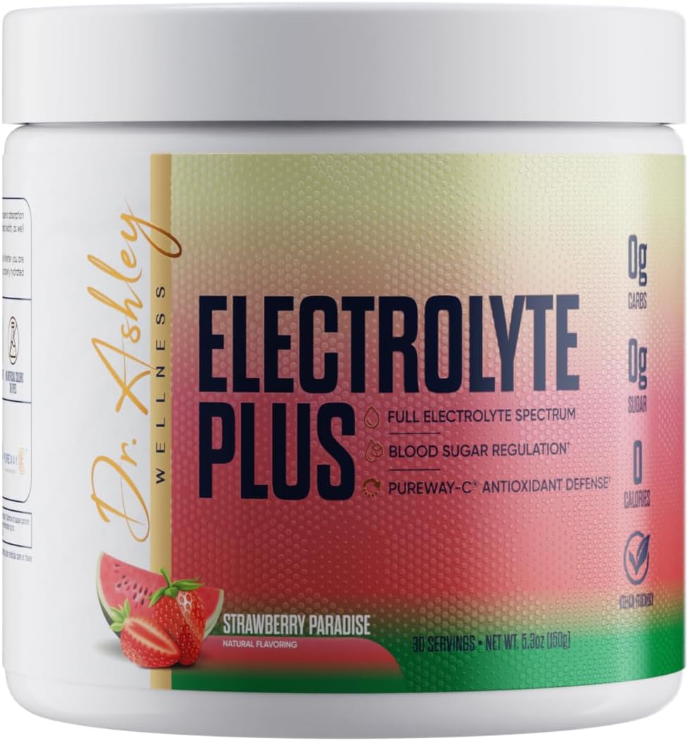 Dr. Ashley Wellness Electrolyte Plus Powder Drink Mix - Strawberry Paradise | Gluten-Free & Zero Sugar Hydration - 30 Servings