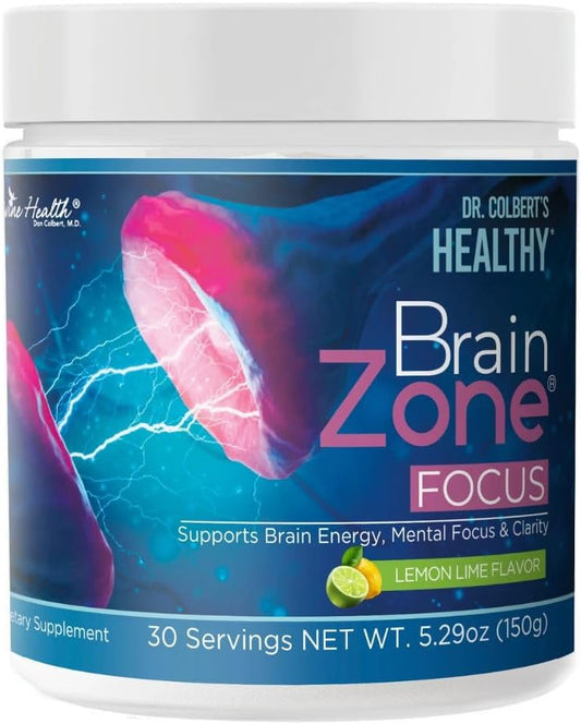 Dr. Colbert MD Brain Zone Focus Powder - Lemon-Lime Flavor with Alpha GPC, D-Ribose, N-Acetyl L-Tyrosine - Enhances Brain Energy and Focus - 5.29 oz