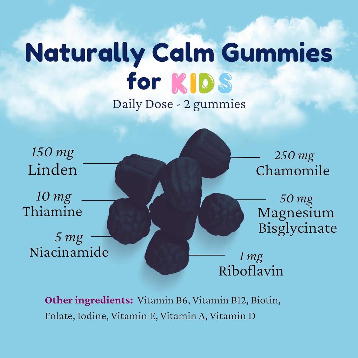 Dr. Klein's Calm Kids Magnesium Gummies - Chamomile & Linden Soothing Vitamins for Sleep Support - Grape Sugar-Free Chewables 60ct