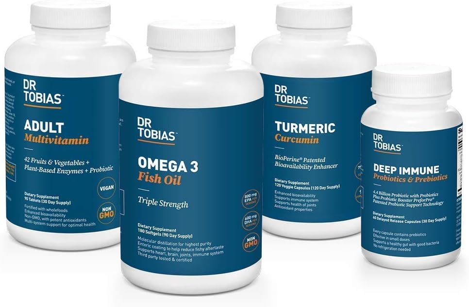 Dr. Tobias Ultimate Daily Health Bundle - Omega 3, Multivitamin, Immune Support, Turmeric