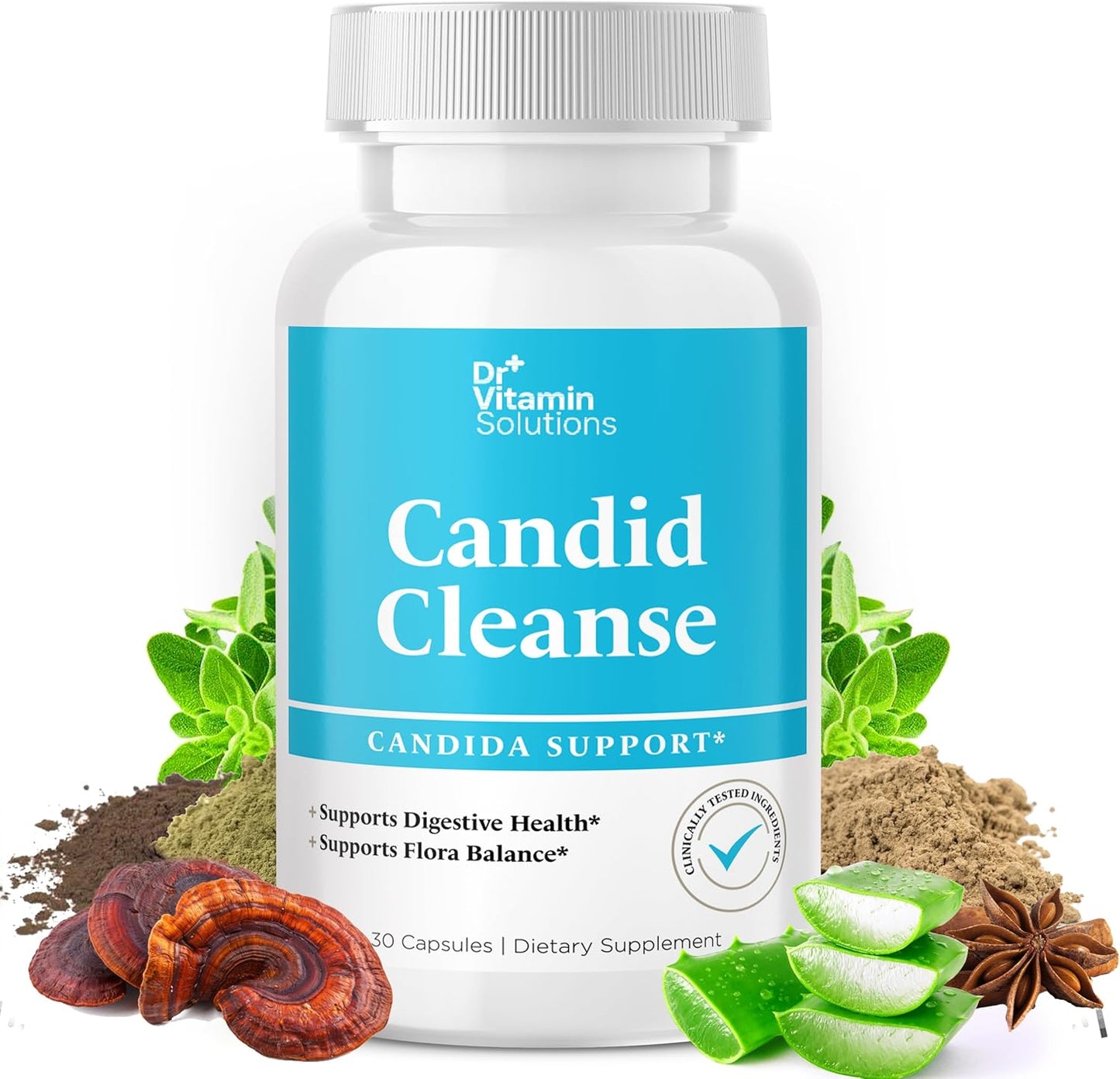 Dr. Vitamin Candida Cleanse Supplement - Promotes Digestive Health & Flora Balance - Oregano, Caprylic Acid, LactoSpore - 30 Caps