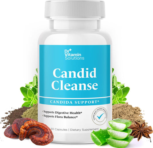 Dr. Vitamin Candida Cleanse Supplement - Promotes Digestive Health & Flora Balance - Oregano, Caprylic Acid, LactoSpore - 30 Caps