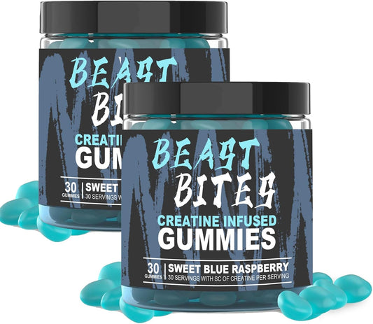 DYALE Beast Bites: Blue Raspberry Flavor Creatine Gummies - 5g Creatine Monohydrate, No Sugar, Low-Calorie, Vegan & Halal - 30 Count, Made in USA