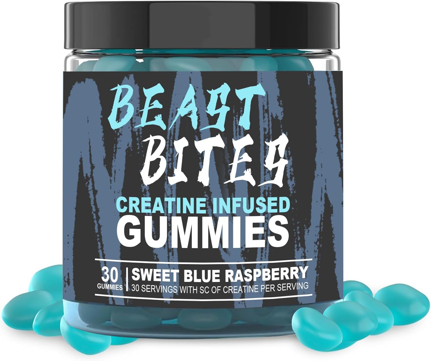 DYALE Beast Bites Creatine Gummies - 5g Creatine Monohydrate - No Sugar or Artificial Colors - Low-Calorie, Vegan & Halal - Blue Raspberry - 30 Count