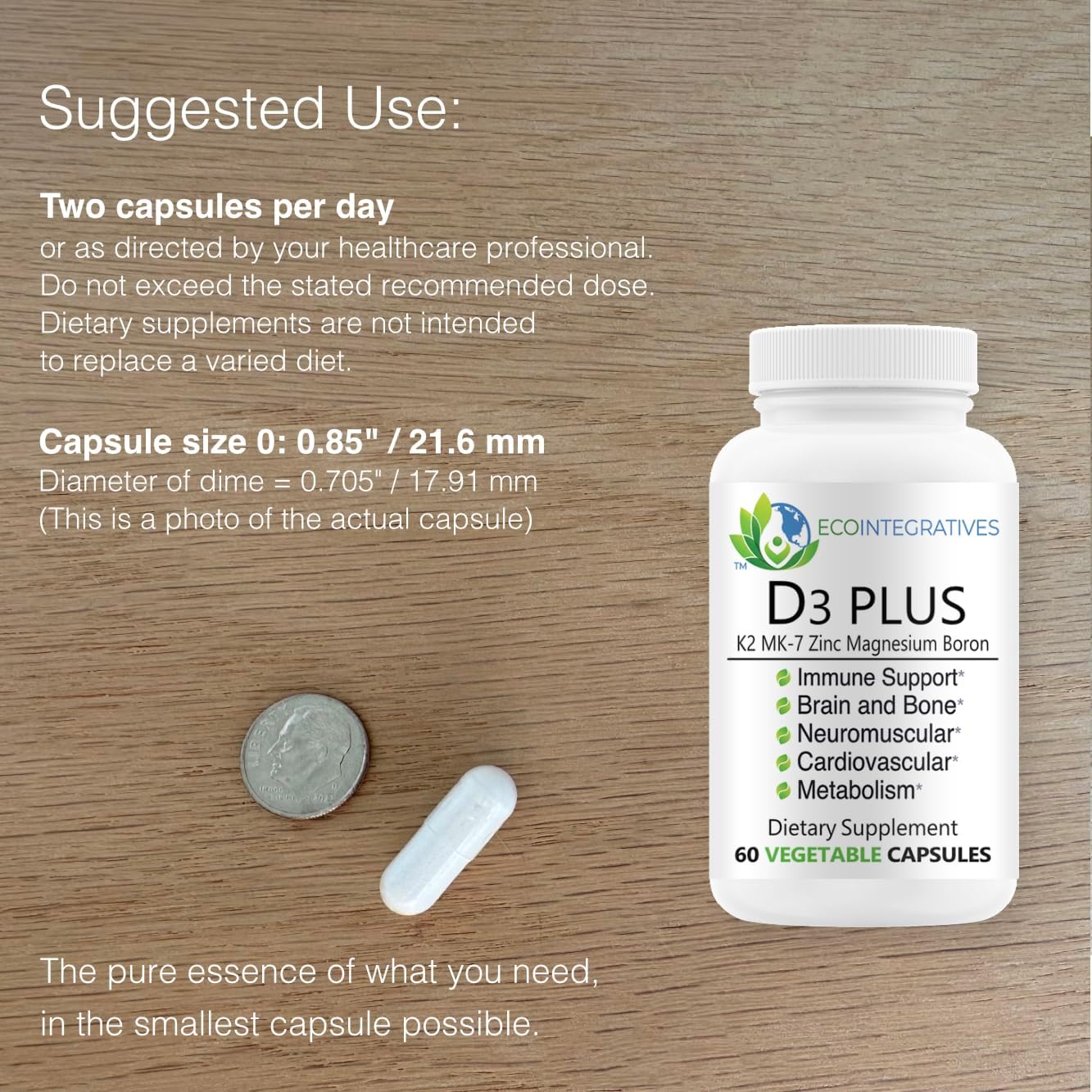 EcoIntegratives D3 Plus Boron Vitamin K2 Magnesium Zinc Vegan Capsules for Overall Health and Wellness