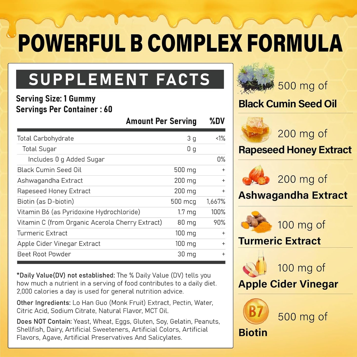 Edmmyliy Black Seed Oil & Honey Gummies with Biotin, Ashwagandha, Turmeric, Vitamin C & B6 - Immune & Digestion Support
