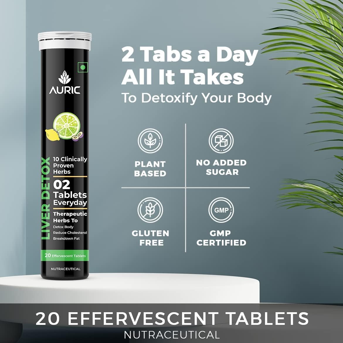 Effervescent Liver Detox Tablets with 10 Ayurvedic Herbs - Clinically Researched Therapeutic Ingredients - Fizzy Water - Pack of 20