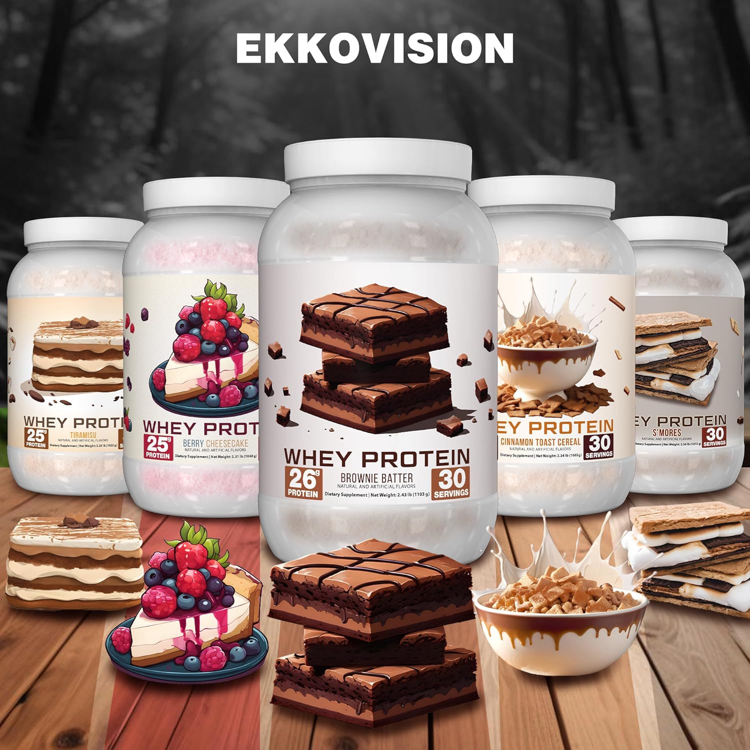 Ekkovision Brownie Batter Protein Powder - 25g Whey Protein, Low Lactose, High Protein for Active Lifestyles - 30 Servings