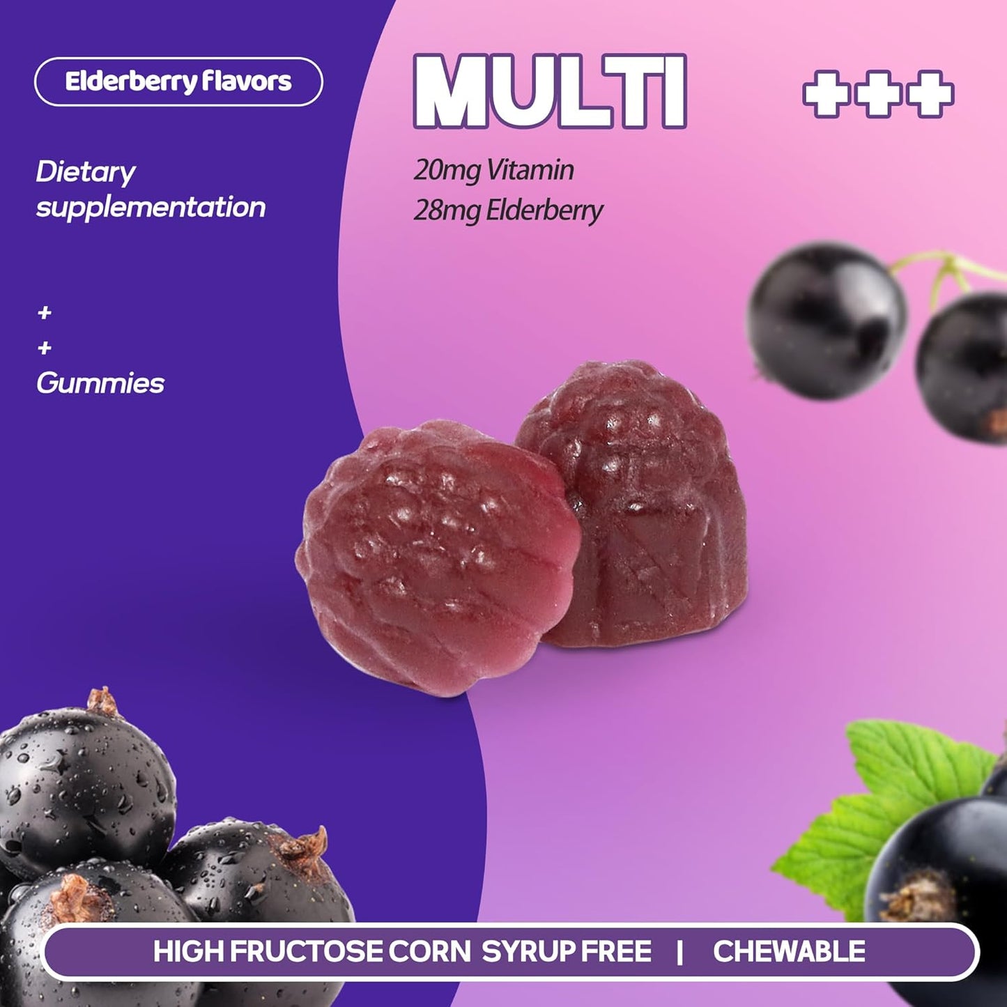 Elderberry Gummies with Vitamin C for Immune Support - 60 Count, Elderberry Flavor Supplement for Women & Men
