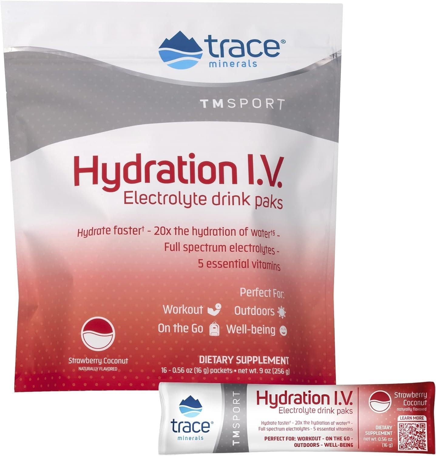 Electrolyte Powder Packets for Rapid Rehydration & Energy | Strawberry Coconut Flavor | 16 Travel Packs