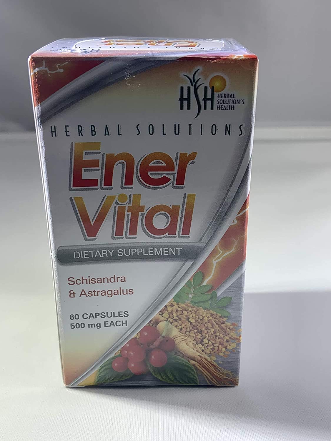 Ener Vital Herbal Capsules with Schisandra & Astragalus - 60 Capsules, 500 mg Each