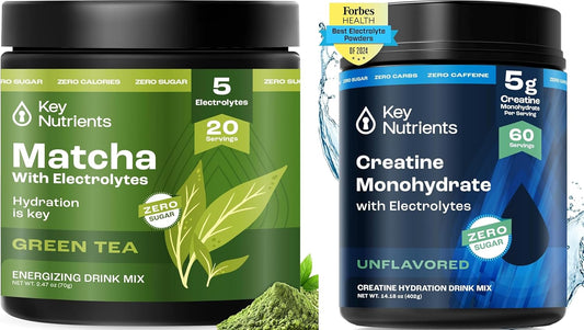 Energizing Matcha Powder & Creatine Bundle - Unsweetened Green Tea & Micronized Creatine for Energy, Focus & Performance (80 Servings)