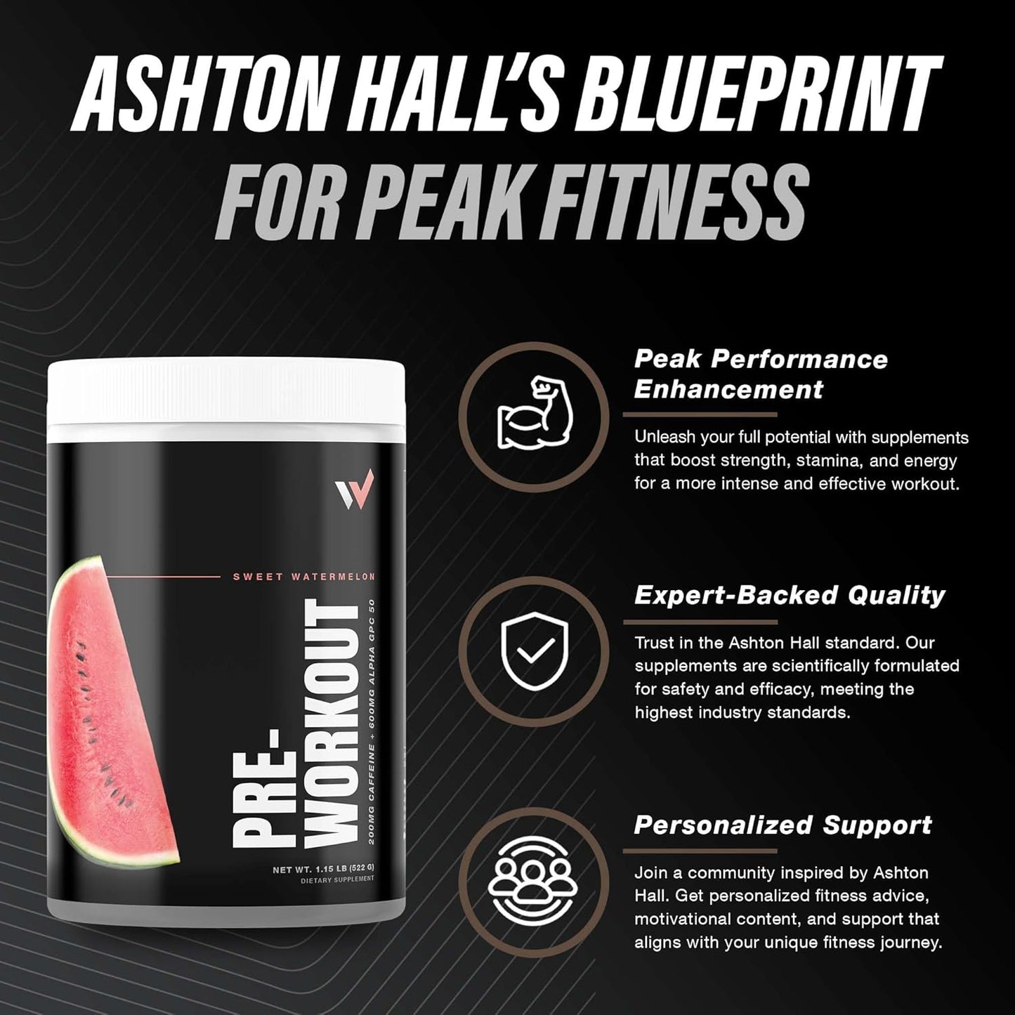 Energizing Pre Workout Powder with l theanine, Beta-Alanine, Alpha GPC - Sugar-Free Watermelon Flavor - Men & Women Fitness Booster
