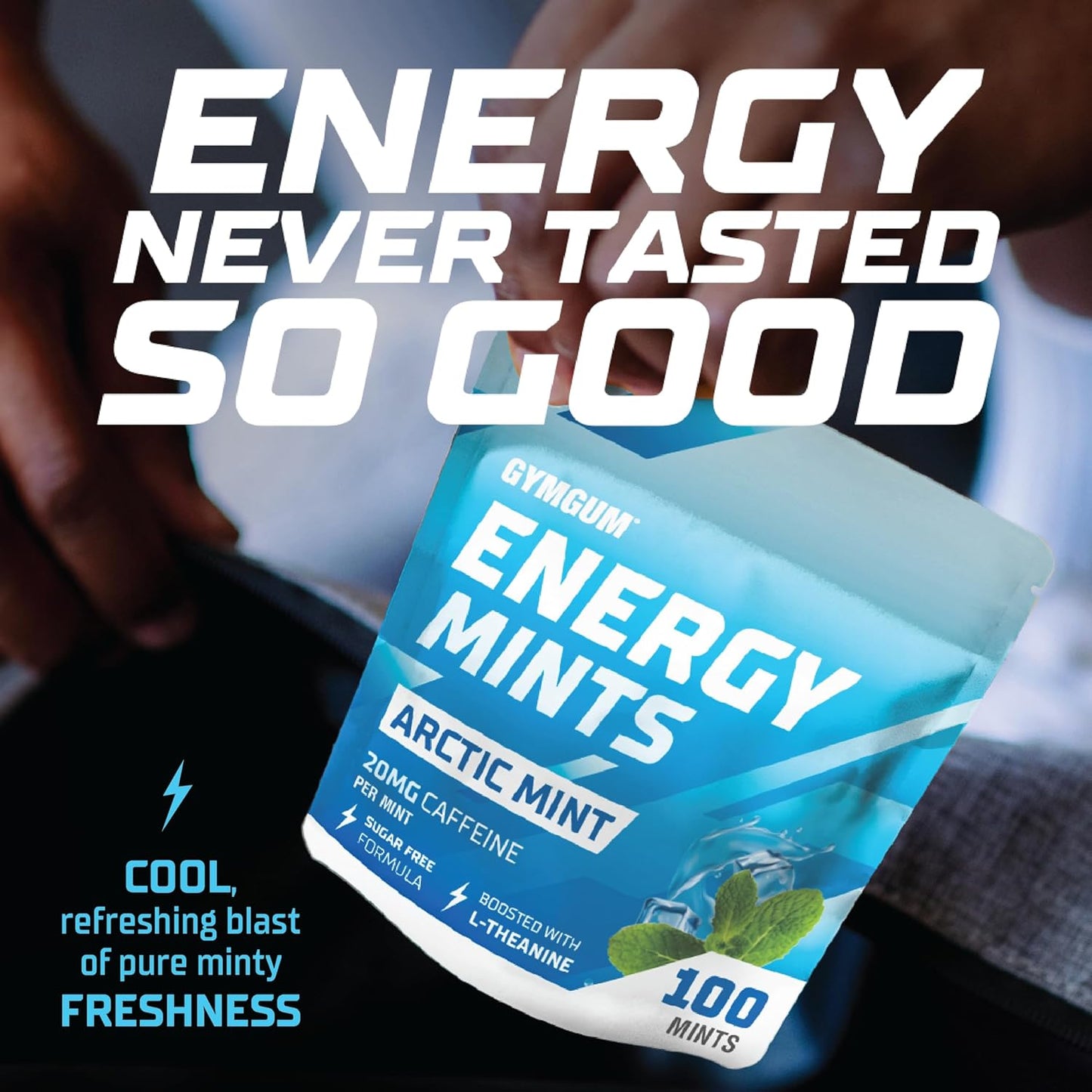 Energy Caffeine Mints with L-theanine and B Vitamins - 60mg Caffeine Per Serving - Sugar Free - Arctic Mint Flavor - 300 Mints