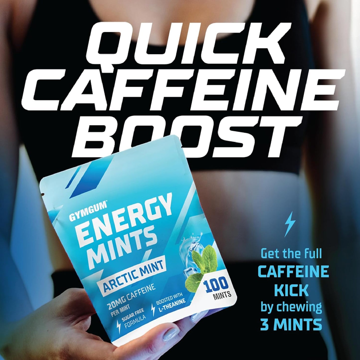 Energy Caffeine Mints with L-theanine and B Vitamins - 60mg Caffeine Per Serving - Sugar Free - Arctic Mint Flavor - 300 Mints