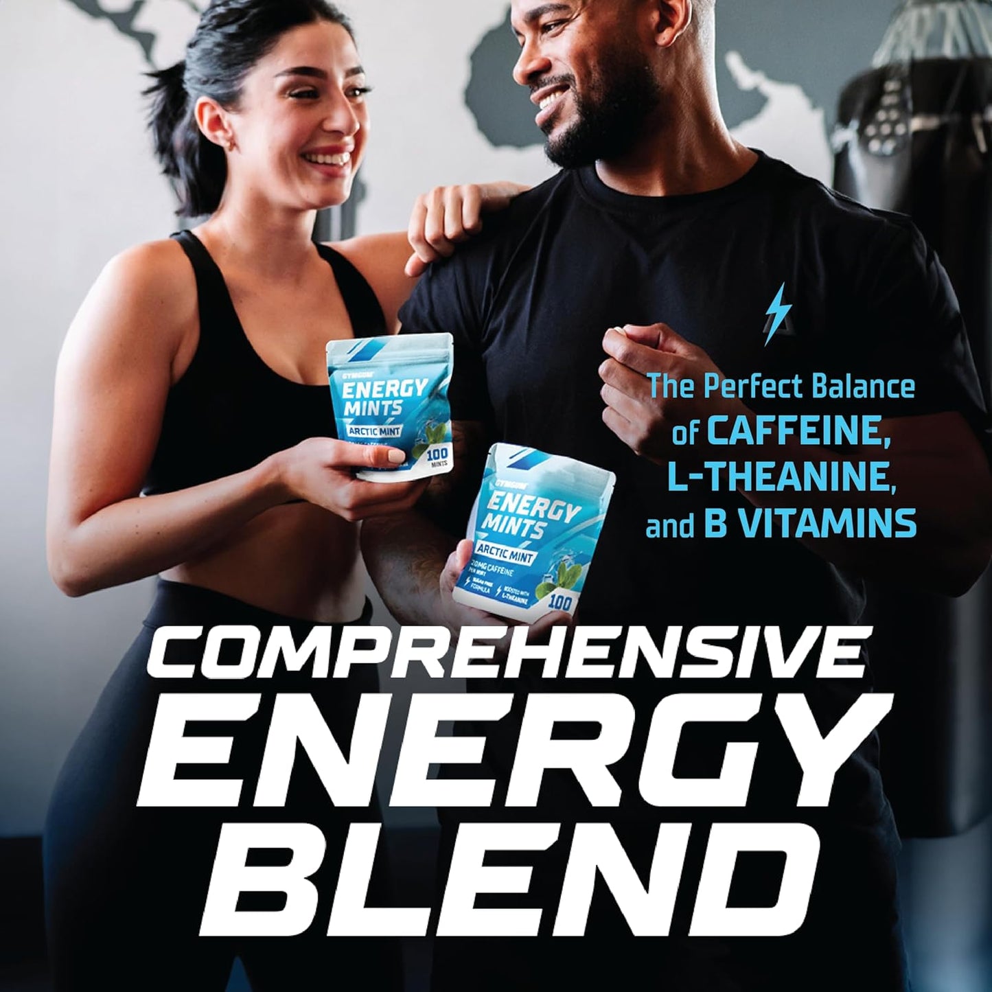 Energy Caffeine Mints with L-theanine and B Vitamins - 60mg Caffeine Per Serving - Sugar Free - Arctic Mint Flavor - 300 Mints