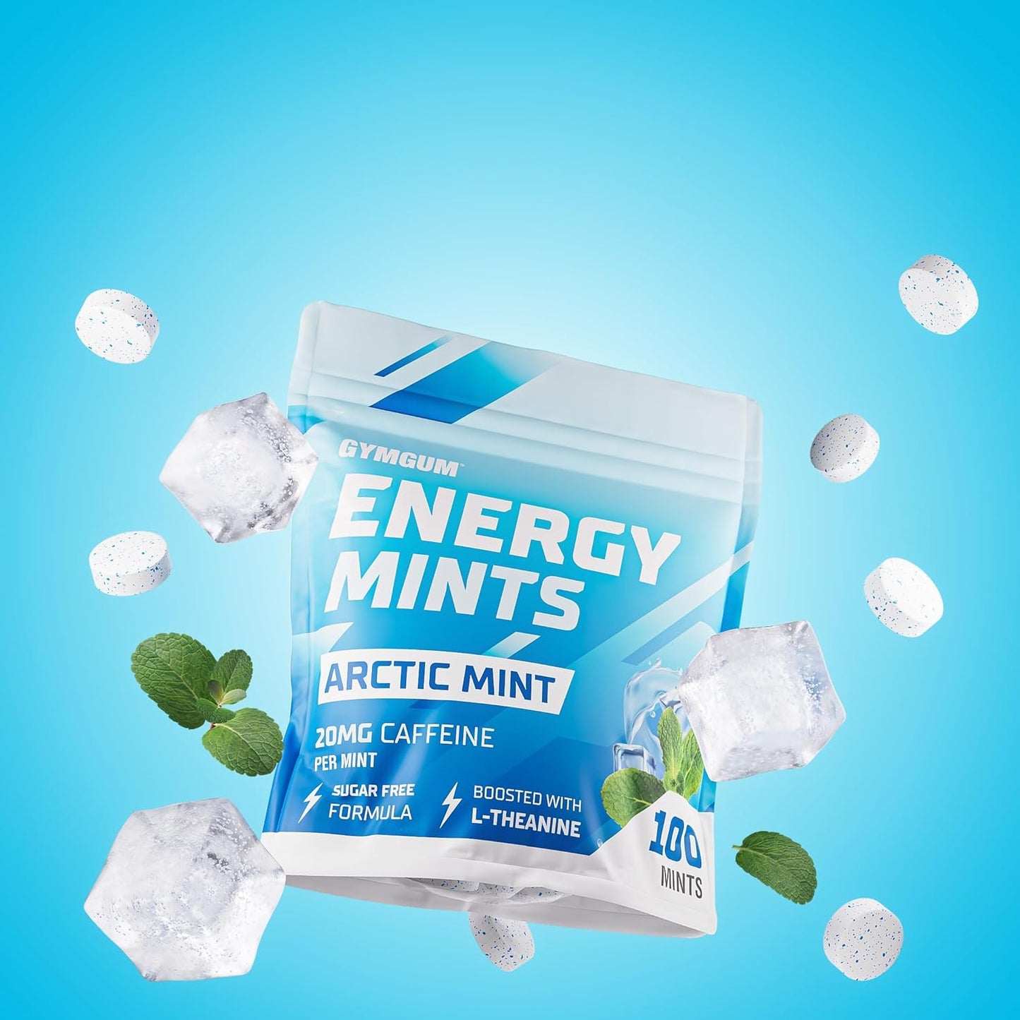 Energy Caffeine Mints with L-theanine and B Vitamins - 60mg Caffeine Per Serving - Sugar Free - Arctic Mint Flavor - 300 Mints