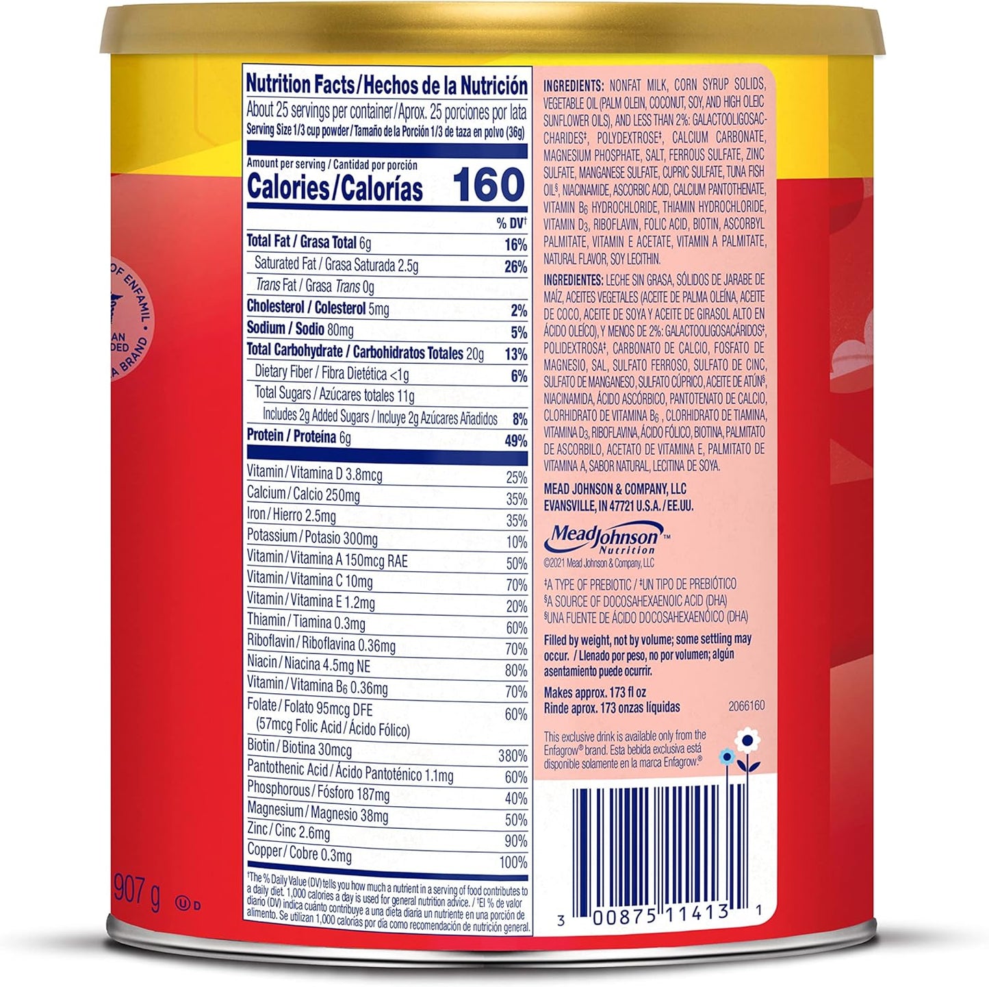 Enfagrow PREMIUM Toddler Nutritional Drink Powder Can, 32 Oz, Pack of 4, Natural Milk Flavor, Omega-3 DHA, Prebiotics, Vitamins, Non-GMO, Brain & Immune Support