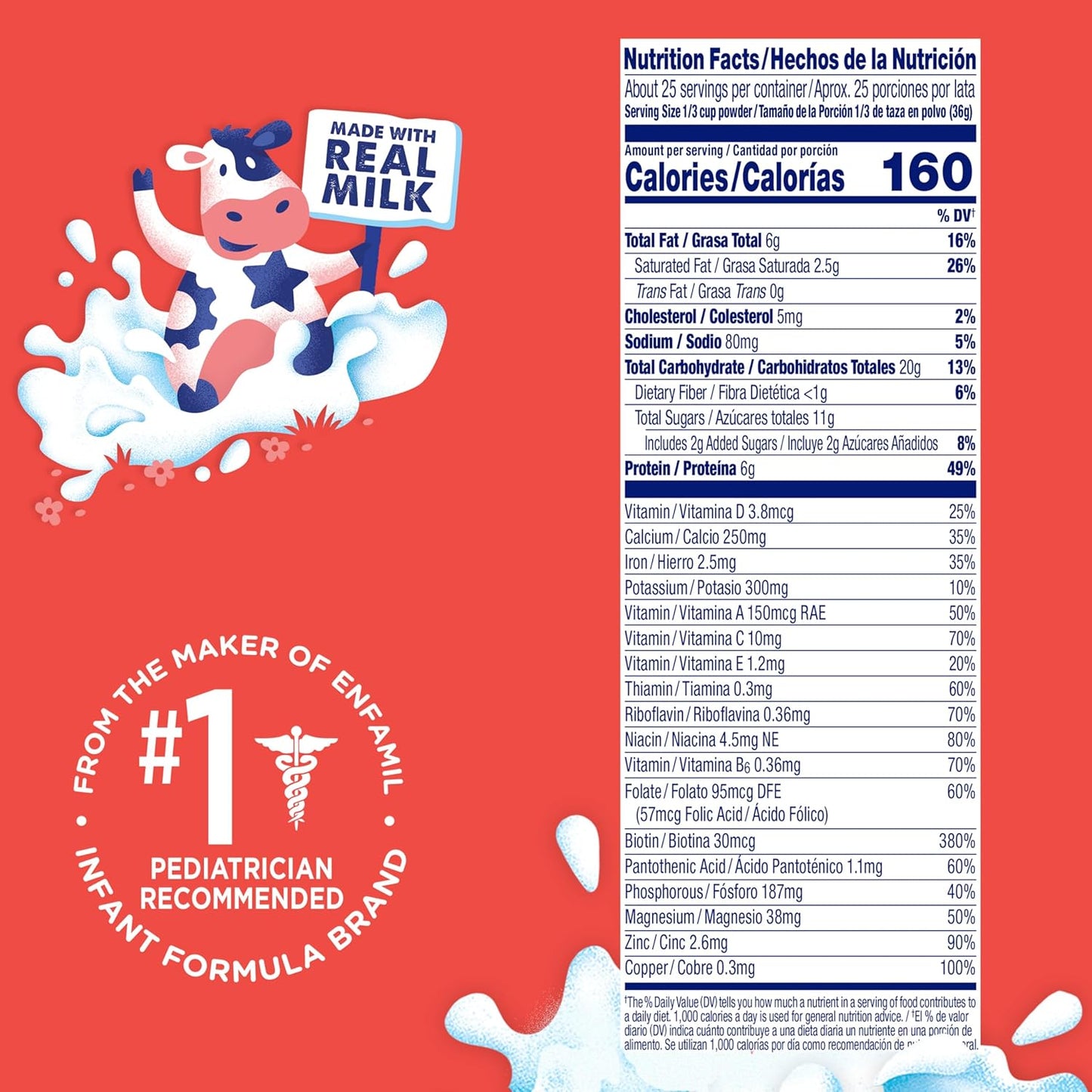 Enfagrow PREMIUM Toddler Nutritional Drink Powder Can, 32 Oz, Pack of 4, Natural Milk Flavor, Omega-3 DHA, Prebiotics, Vitamins, Non-GMO, Brain & Immune Support