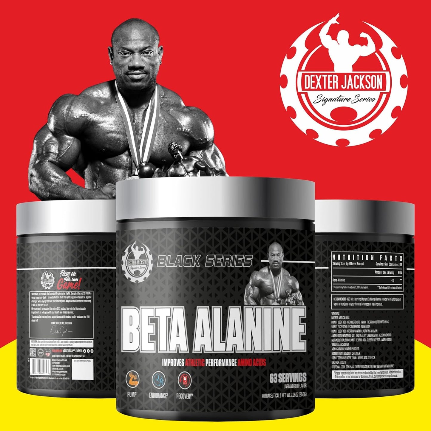 Enhance Endurance and Performance with Dexter Jackson Black Series Beta Alanine Powder - Premium Amino Acid Supplement for Athletes (250G, 63 Servings)
