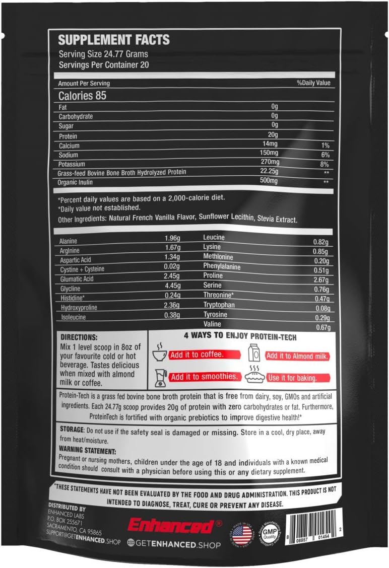 Enhanced Labs Smart Collagen Protein Powder - Keto Friendly Protein Supplement for Men & Women - Dairy, Carb, & Sugar Free - 20 Servings Vanilla Flavor