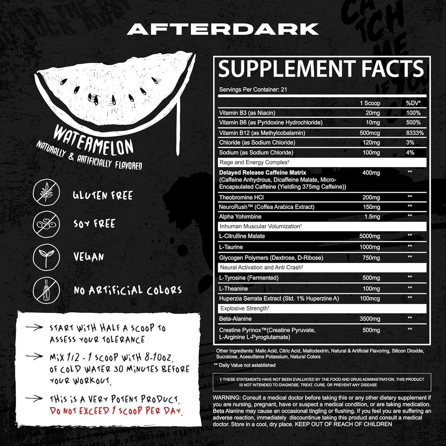 Enhanced Mind-Muscle Connection Pre-Workout Powder with Nootropic Blend, Vegan, Gluten-Free, Soy-Free, 400mg Caffeine, No Crash - Watermelon Flavor