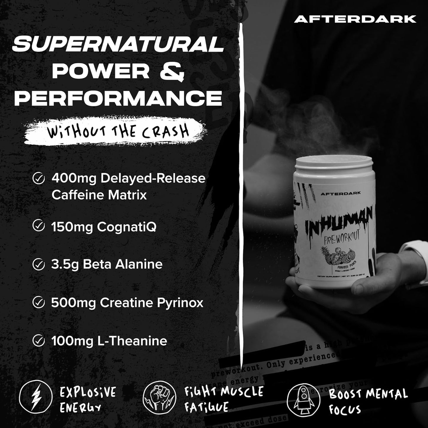 Enhanced Mind-Muscle Connection Pre-Workout Powder with Nootropic Blend, Vegan, Gluten-Free, Soy-Free, 400mg Caffeine, No Crash - Watermelon Flavor