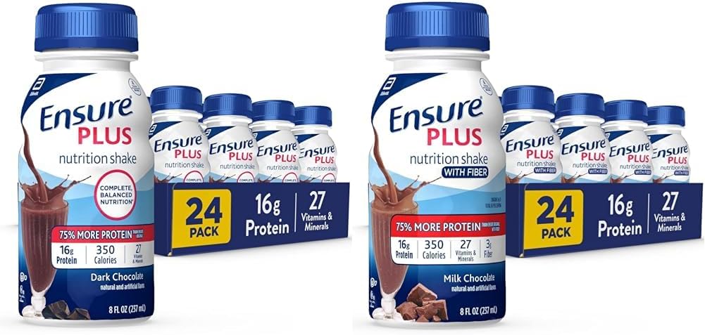 Ensure Plus Nutrition Shake, 24 Count Variety Pack with 16g of Protein, Meal Replacement Shakes, 8 Fl Oz including Fiber Option