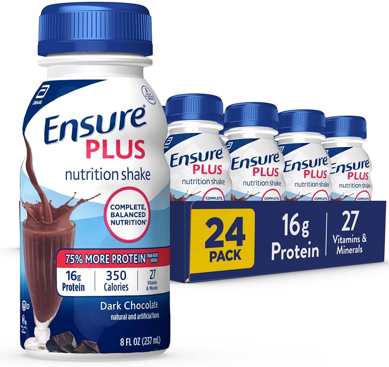 Ensure Plus Nutrition Shake, 24 Count Variety Pack with 16g of Protein, Meal Replacement Shakes, 8 Fl Oz including Fiber Option