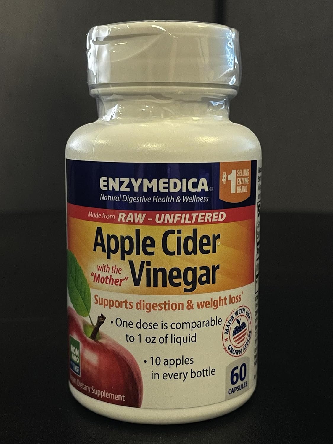 Enzymedica Apple Cider Vinegar Capsules for Healthy Weight and Digestive Support - 60 Count