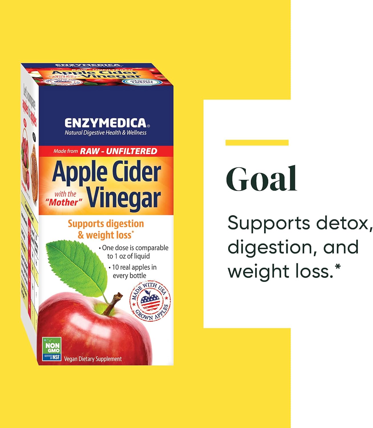 Enzymedica Apple Cider Vinegar Capsules for Healthy Weight and Digestive Support - 60 Count