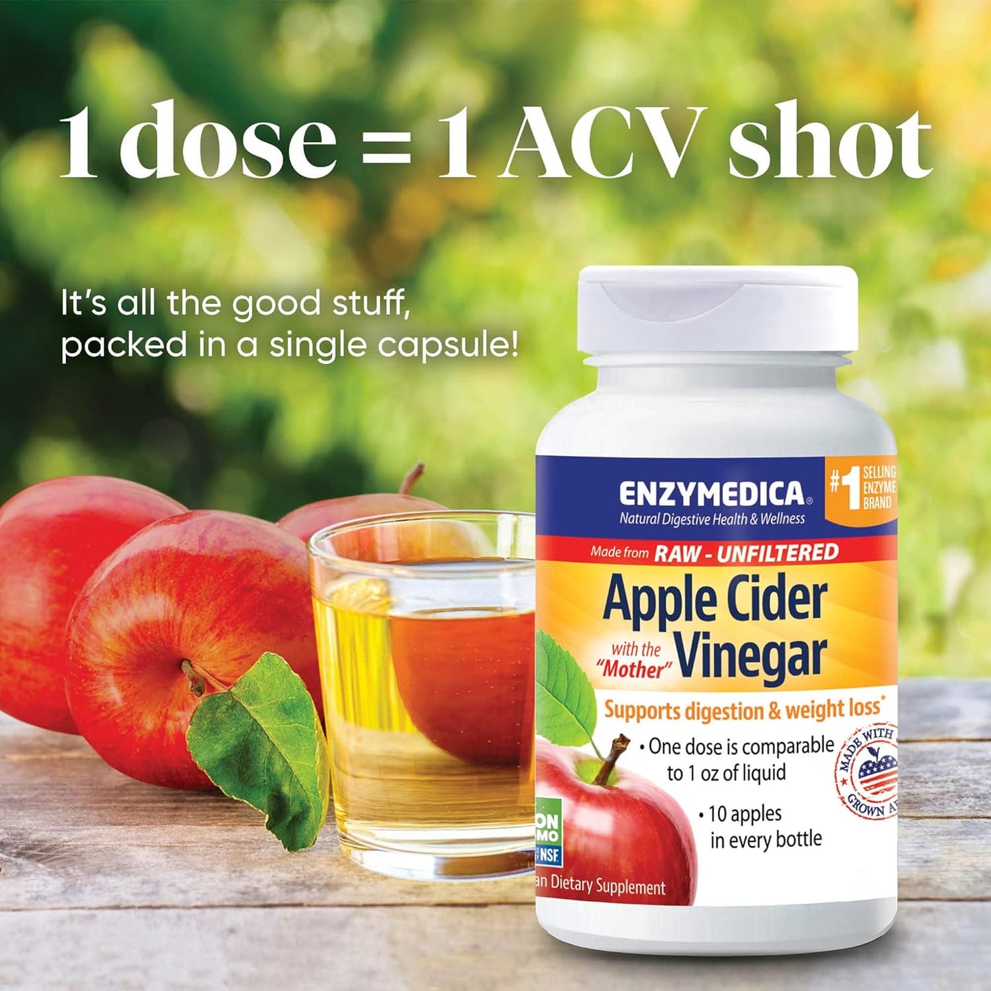 Enzymedica Apple Cider Vinegar Capsules for Healthy Weight and Digestive Support - 60 Count