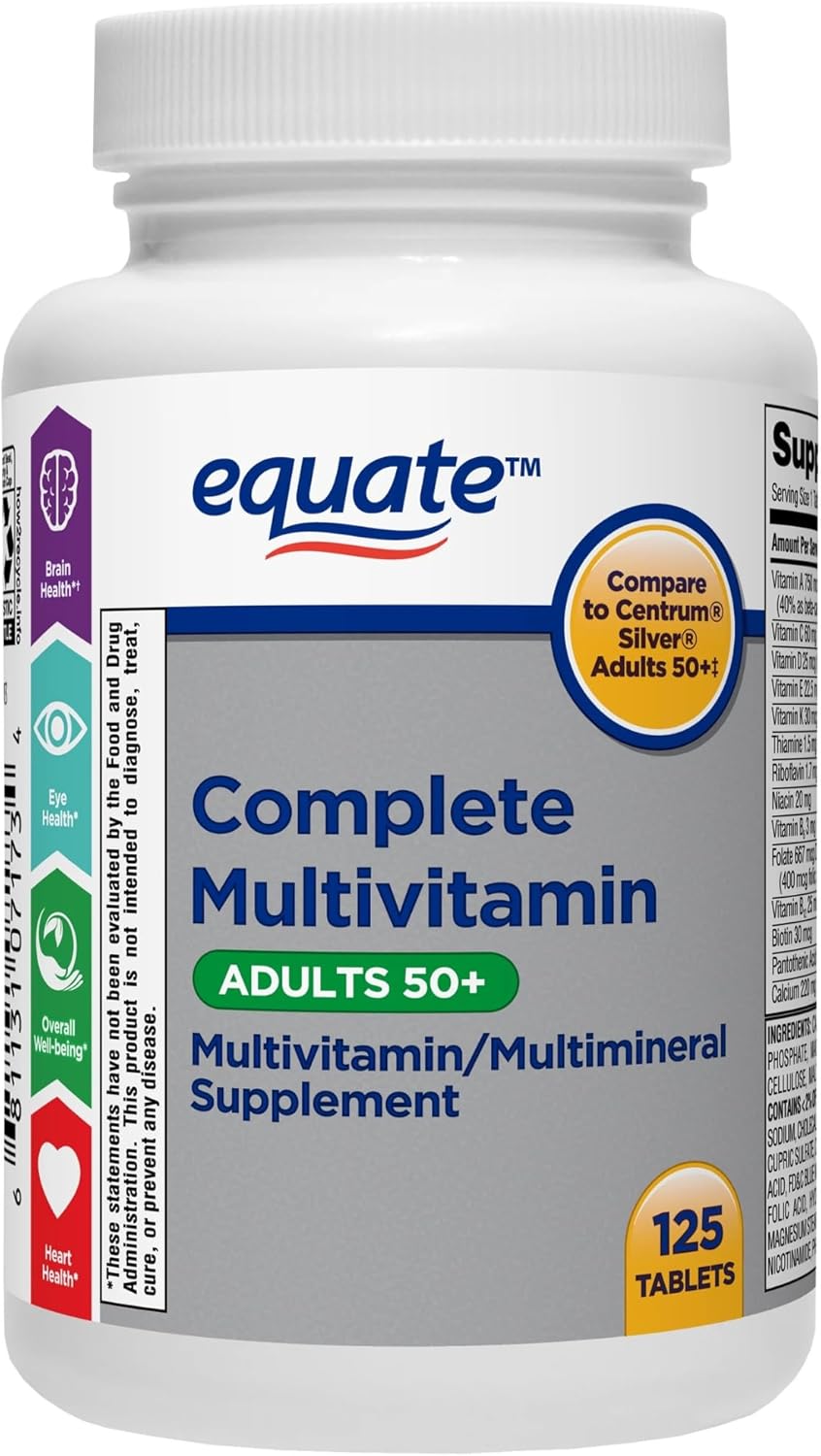 Equate Adult 50+ One Daily Complete Multivitamin Bundle with 125 Tablets + Bonus Sticker