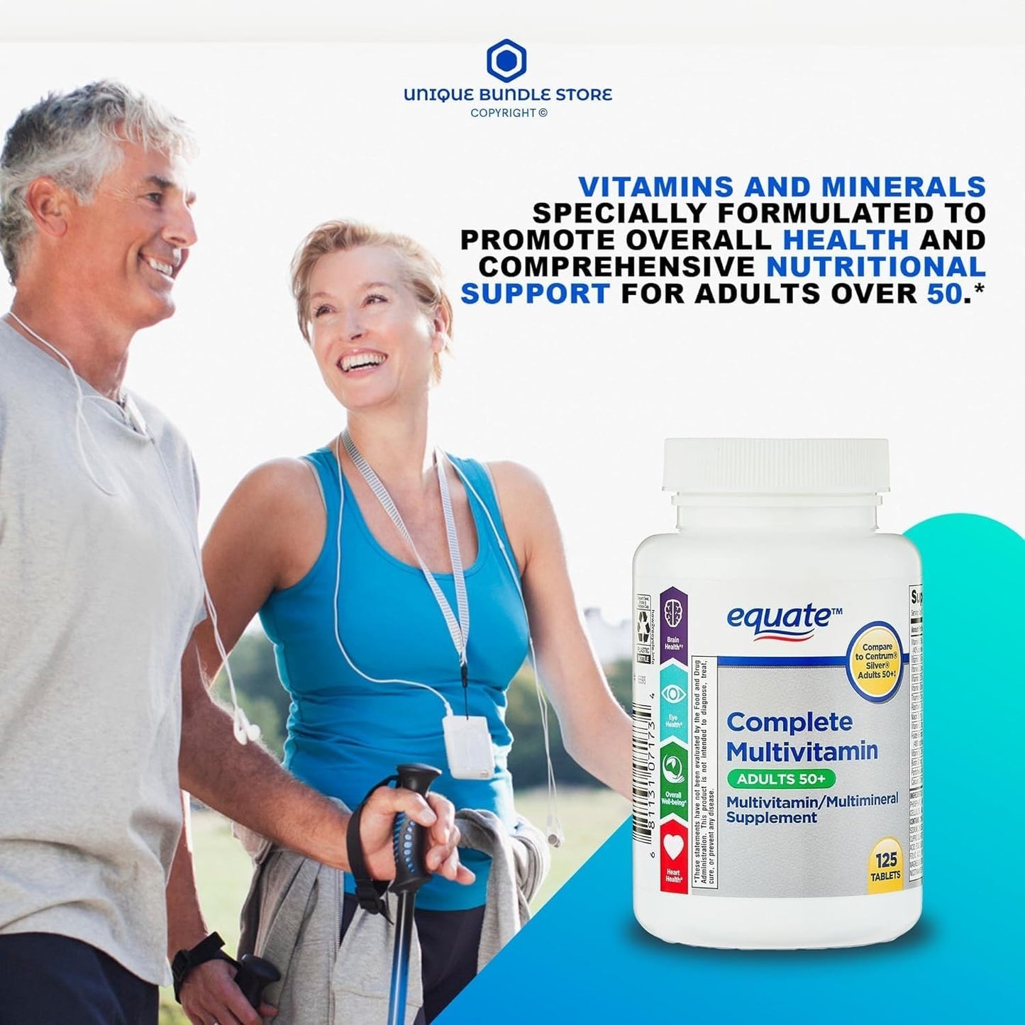 Equate Adult 50+ One Daily Complete Multivitamin Bundle with 125 Tablets + Bonus Sticker