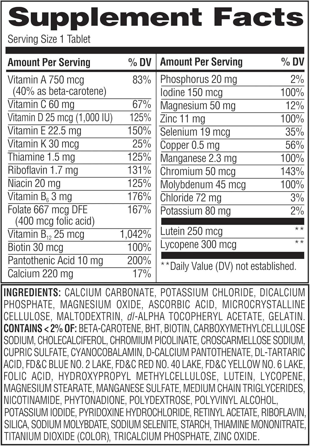 Equate Adult 50+ One Daily Complete Multivitamin Bundle with 125 Tablets + Bonus Sticker