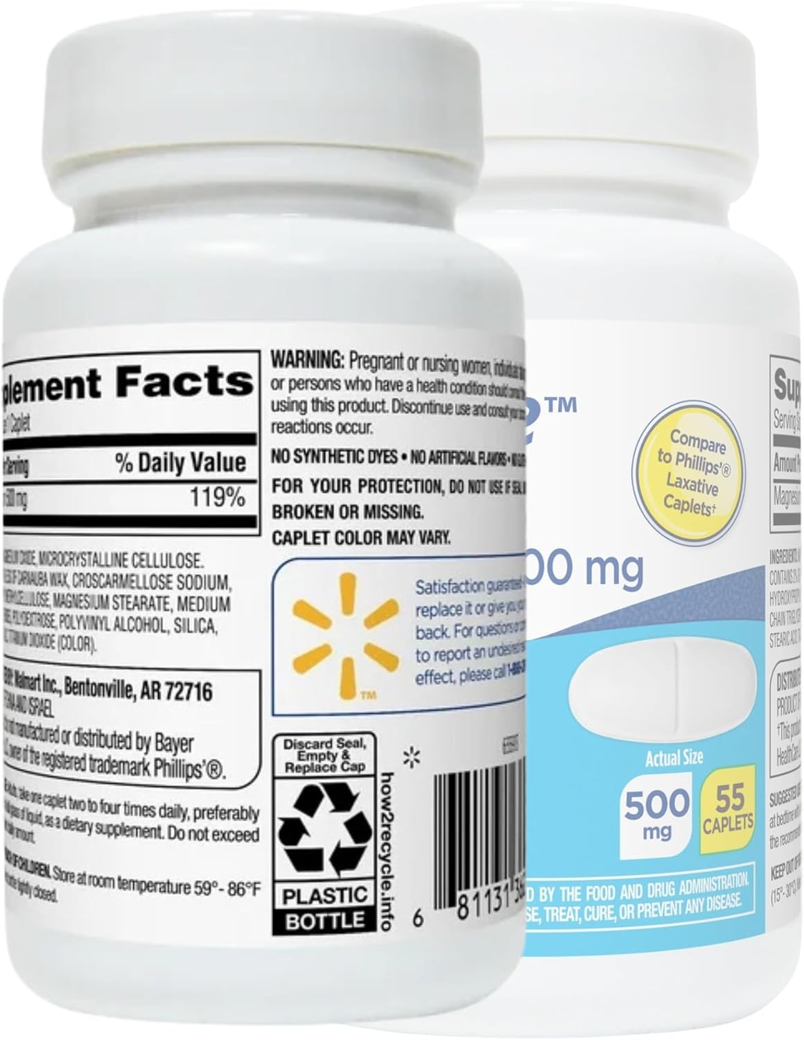 Equate Magnesium Laxative Caplets - 55 Count, Gentle Relief for Constipation, Cramps, Stimulant-Free Supplement
