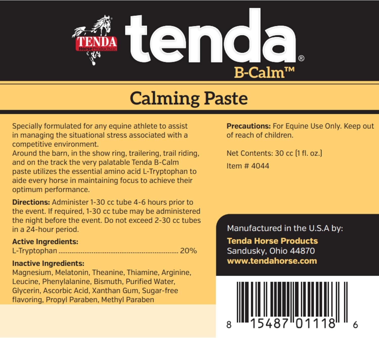 Equine Athlete Calming Paste - B-Calm Formula for Performance-Enhancing Calmness in Horses