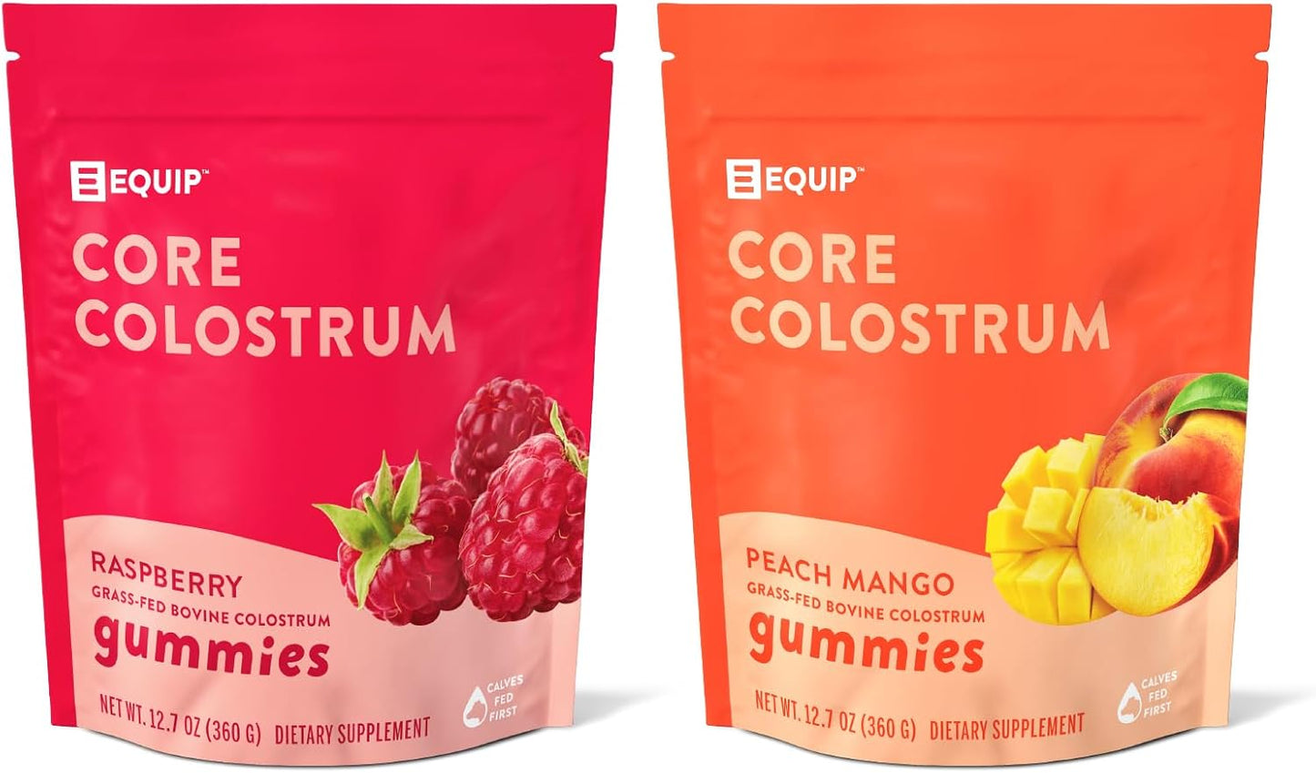 Equip Foods Core Colostrum Gummies - 1g Ultra-Premium Grass Fed Colostrum - Gut Health, Immunity, Hair and Skin Support - Peach Mango & Raspberry Flavor - Convenient Pack of 1