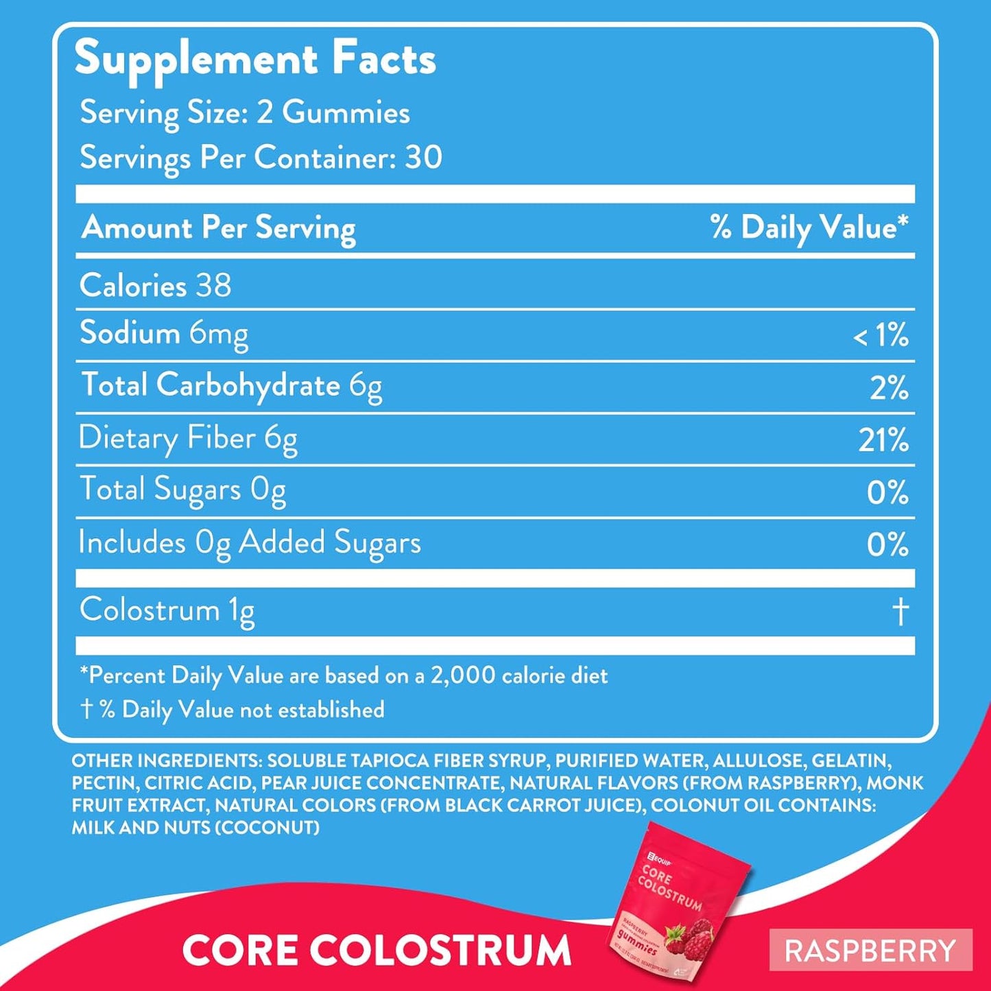 Equip Foods Core Colostrum Gummies - 1g Ultra-Premium Grass Fed Colostrum - Gut Health, Immunity, Hair and Skin Support - Peach Mango & Raspberry Flavor - Convenient Pack of 1