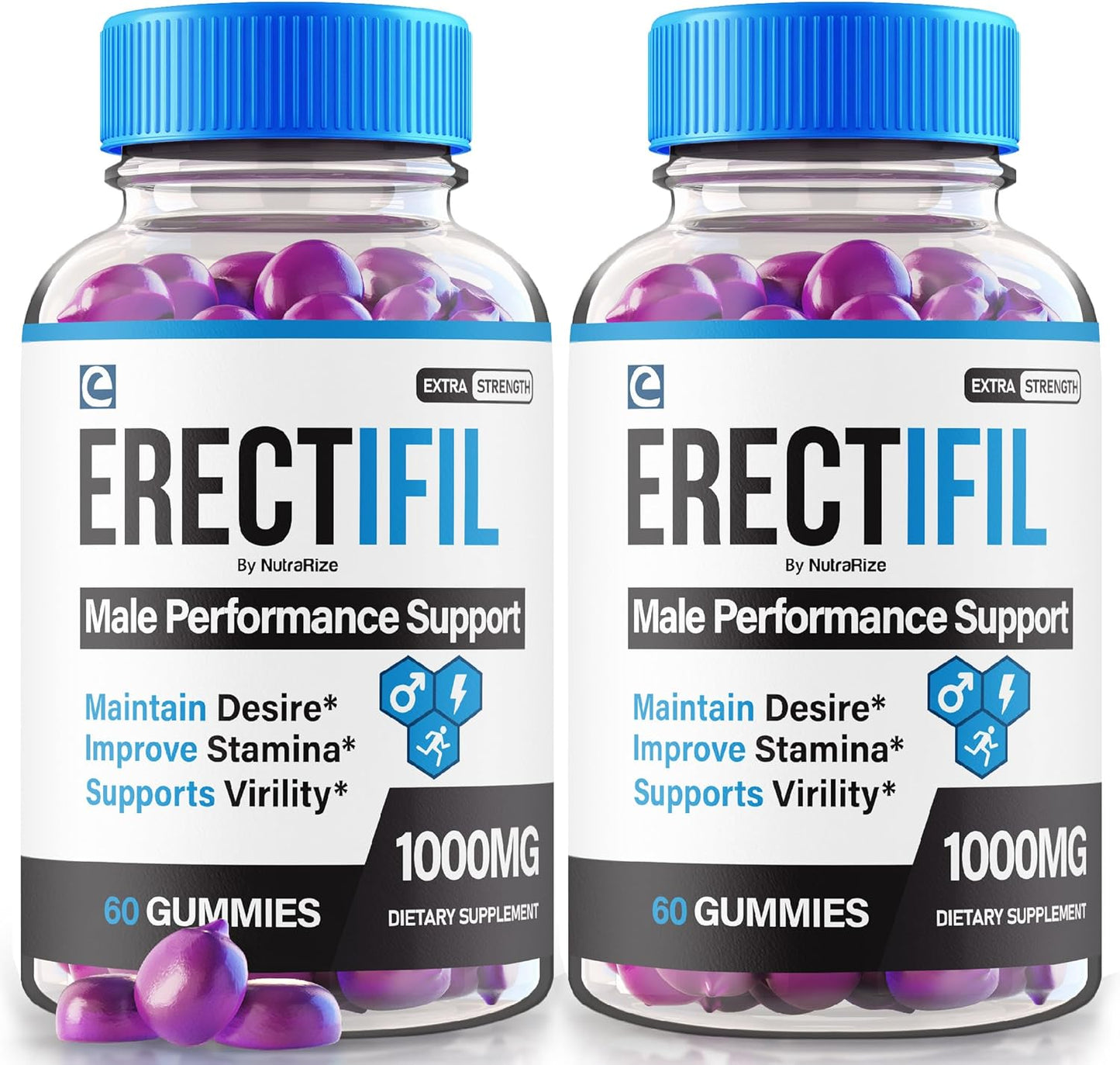 Erectifil 1000 MG Gummies (2 Pack) for Men - All-Natural Male Supplement for Health and Performance - 120 Gummies