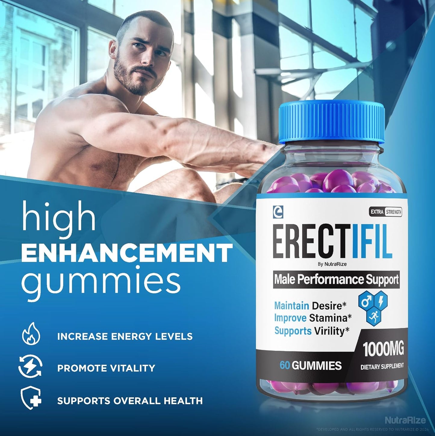 Erectifil 1000 MG Gummies (2 Pack) for Men - All-Natural Male Supplement for Health and Performance - 120 Gummies