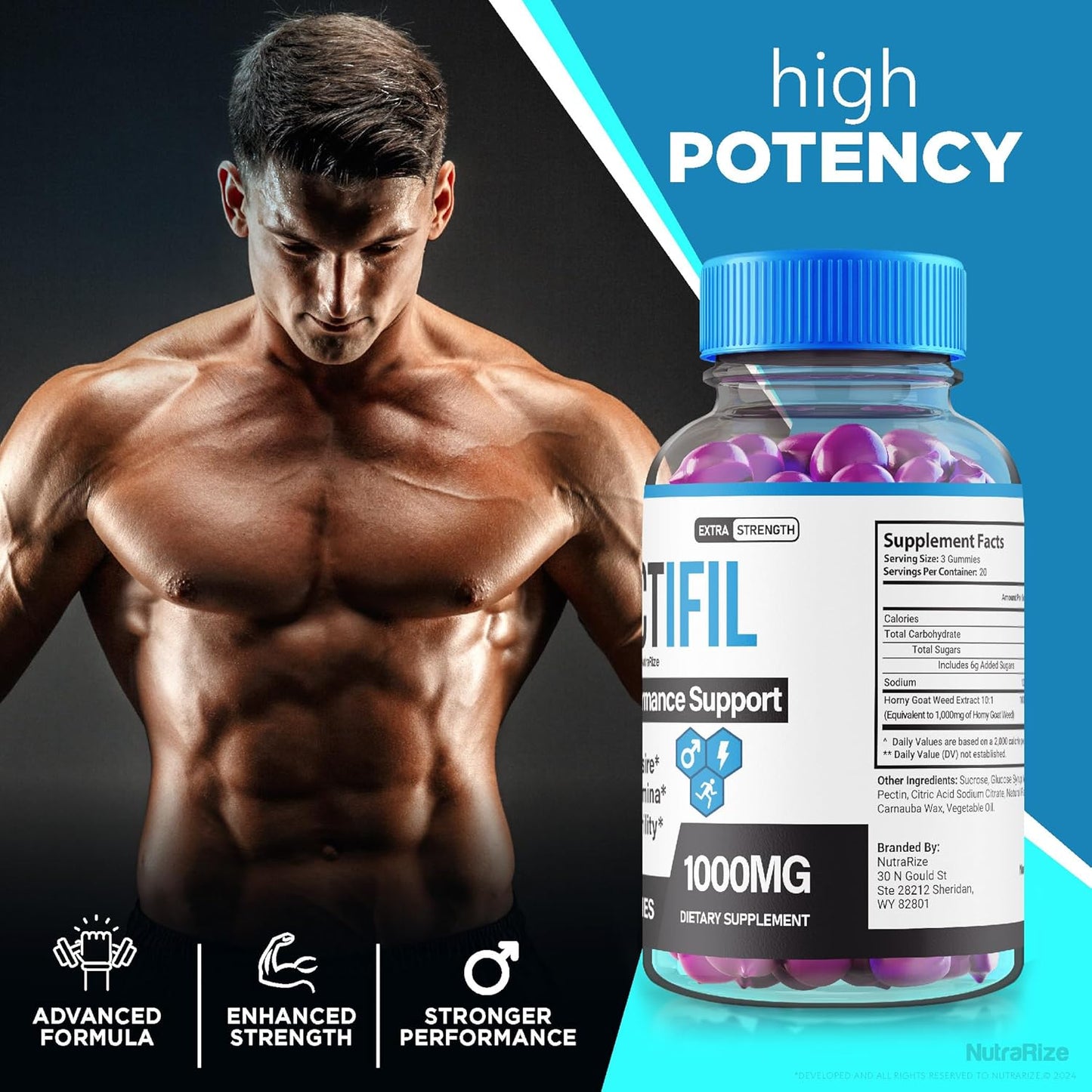 Erectifil 1000 MG Gummies (2 Pack) for Men - All-Natural Male Supplement for Health and Performance - 120 Gummies