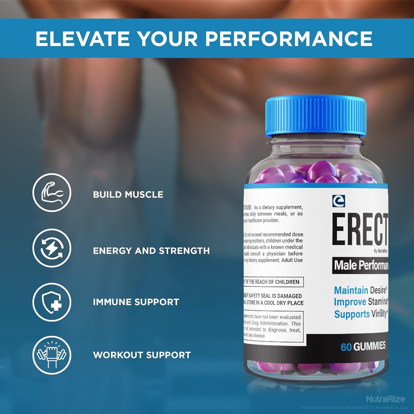 Erectifil 1000 MG Gummies (2 Pack) for Men - All-Natural Male Supplement for Health and Performance - 120 Gummies