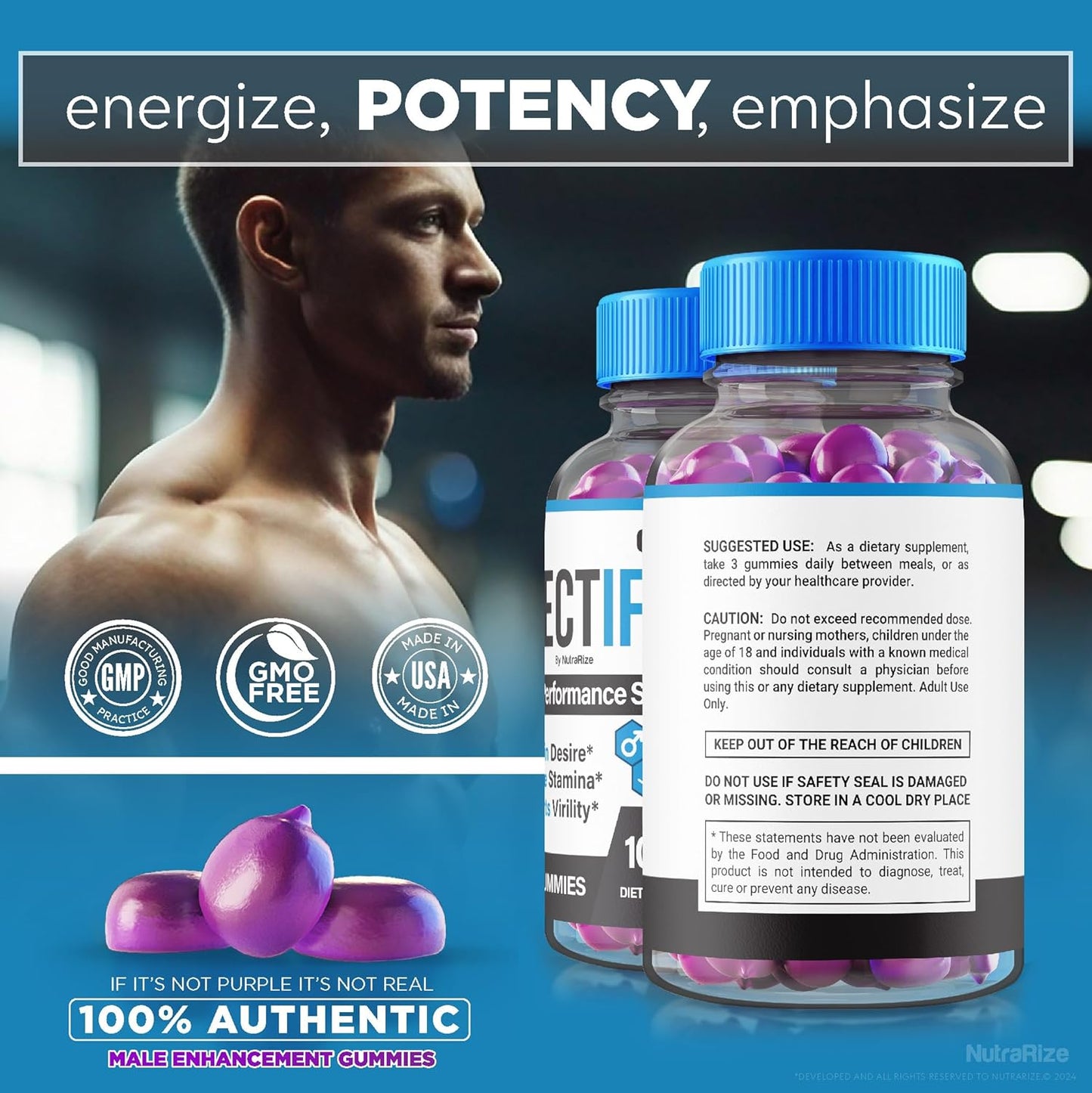 Erectifil 1000 MG Gummies (2 Pack) for Men - All-Natural Male Supplement for Health and Performance - 120 Gummies
