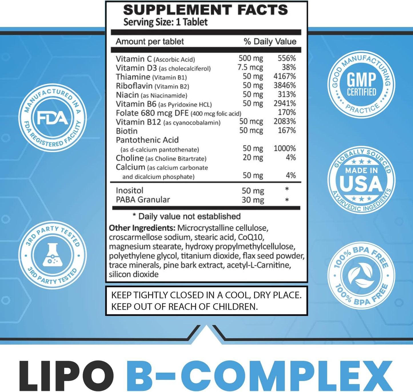 ES Global Lipo B-Complex BC Tablets (60 Count) by Legere Pharmaceuticals - ES Global Brand