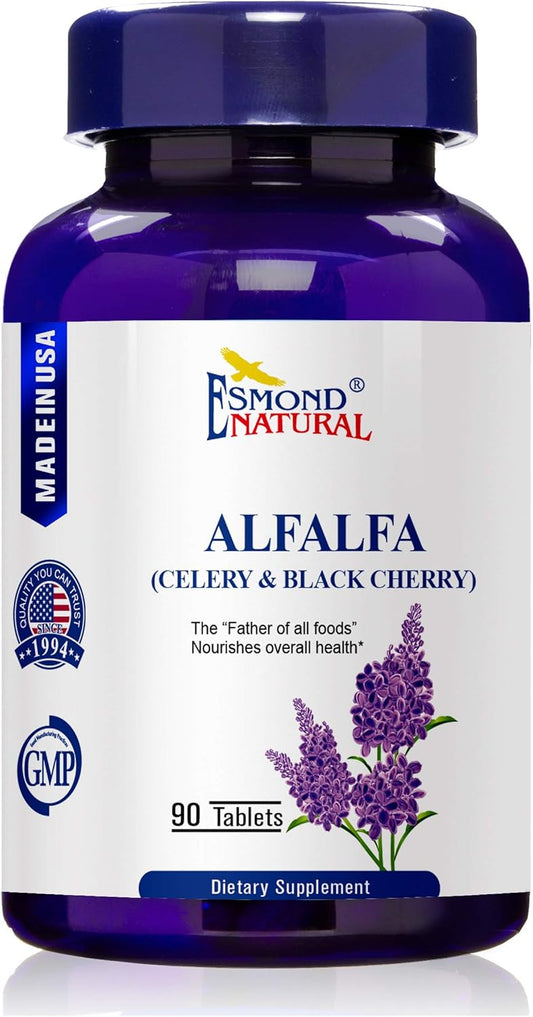 Esmond Natural Alfalfa with Celery & Black Cherry - 1500mg, 90 Tablets - Nourishing Overall Health - GMP Certified - Made in USA